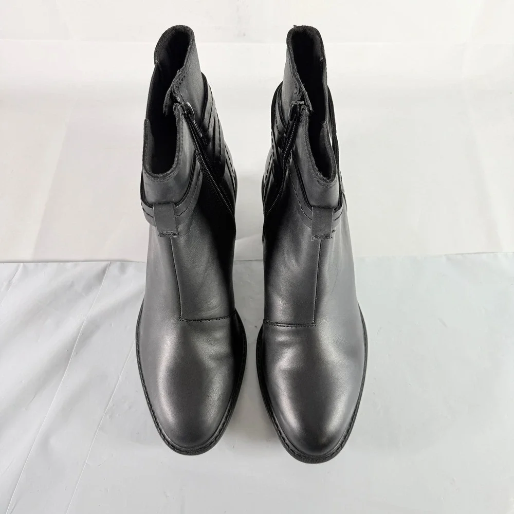 Clarks Scene Star Black Leather Ankle Boots‎ Straps Block Heel Women's Size 9M